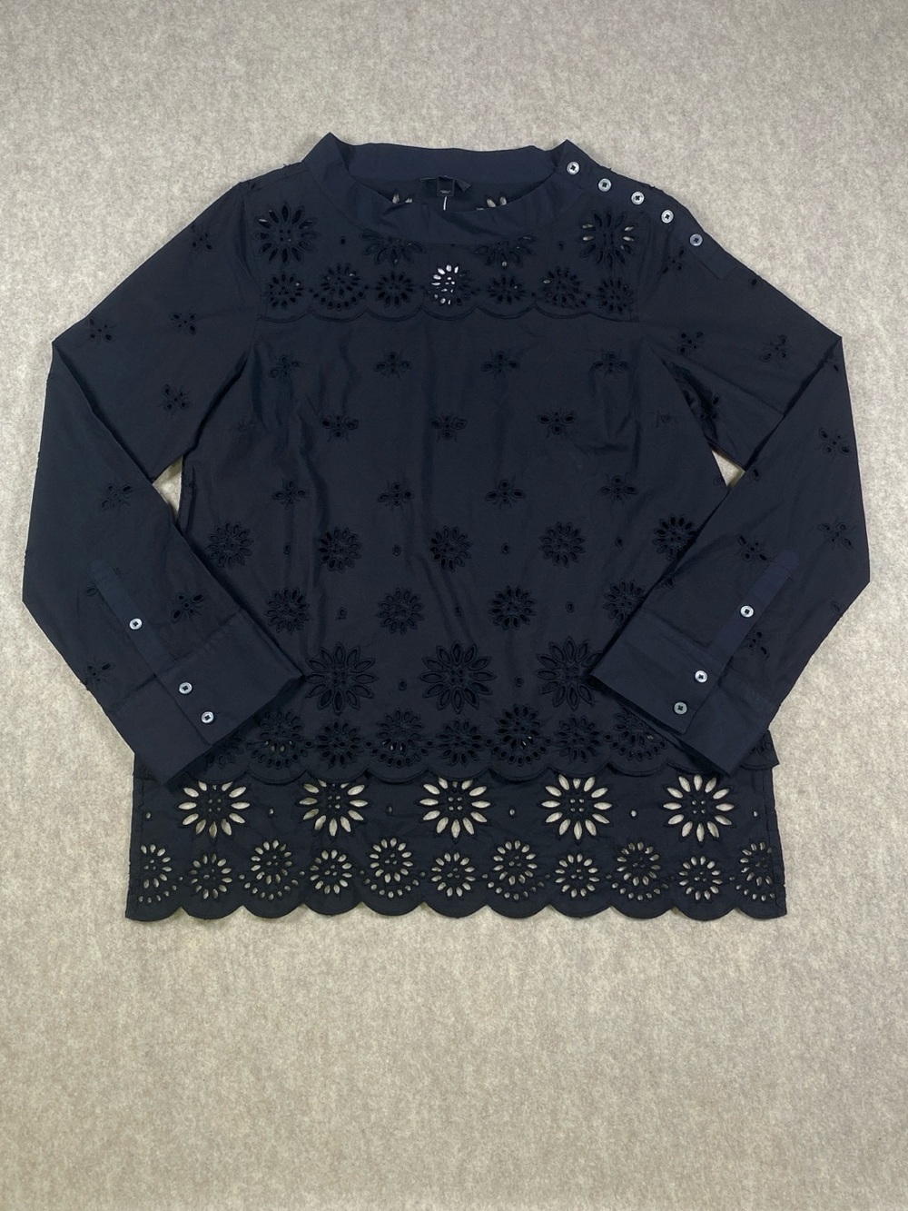 NWT J.Crew Black Floral Bee Eyelet Embroidered Blouse Size 4